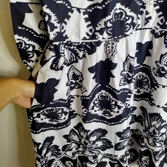 CHICO’S Puff Sleeve Tiered Maxi Dress Pockets Poplin Floral Boho Sz 14 - Picture 7 of 10